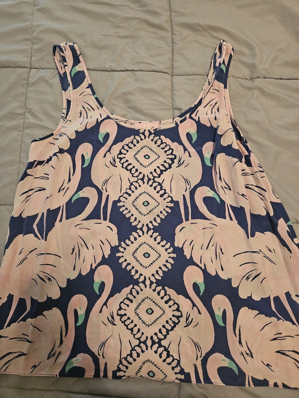 Lilly Pulitzer Pink and Navy Flamingo Print Sleeveless Shell